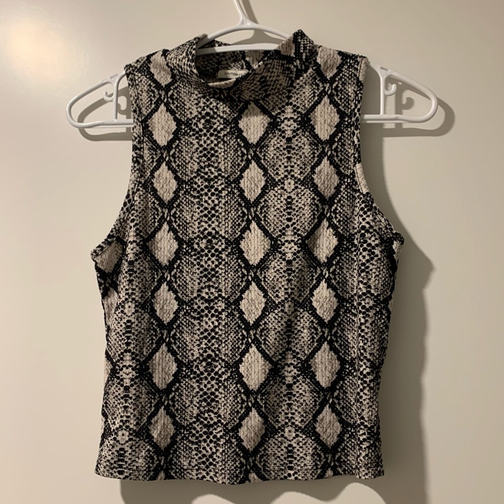Snakeskin Print Turtleneck Crop Top